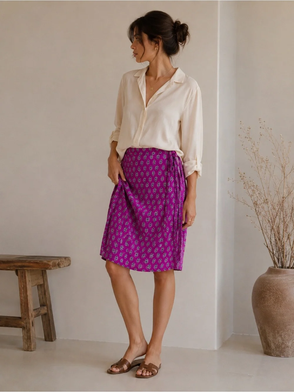 J.Crew Wrap Midi Skirt in Magenta Floral Print Boho Size Medium